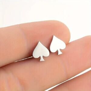 Spade Stud Earrings  Silver – Stainless Steel Poker Symbol Studs, Unisex